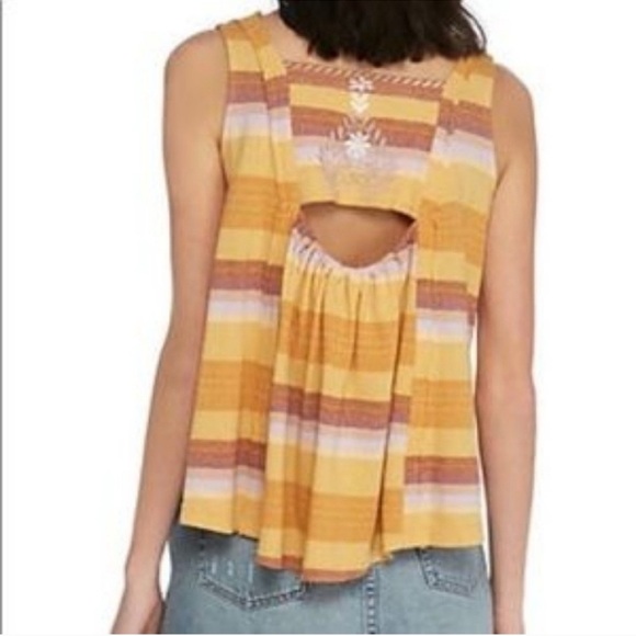 Free People Vintage Stripe Swing Top Tank Gold Combo Medium - Picture 4 of 15